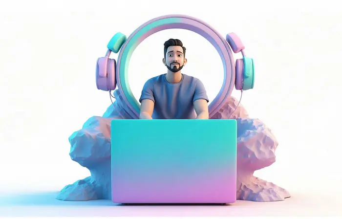 Man Listening to Music 3D Character Design Illustration